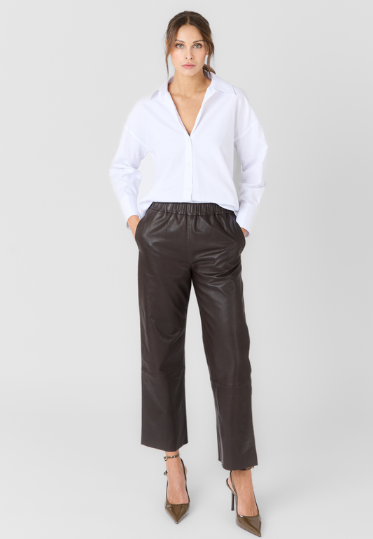 Sarah Leather Pants Brown – Serge Pariente