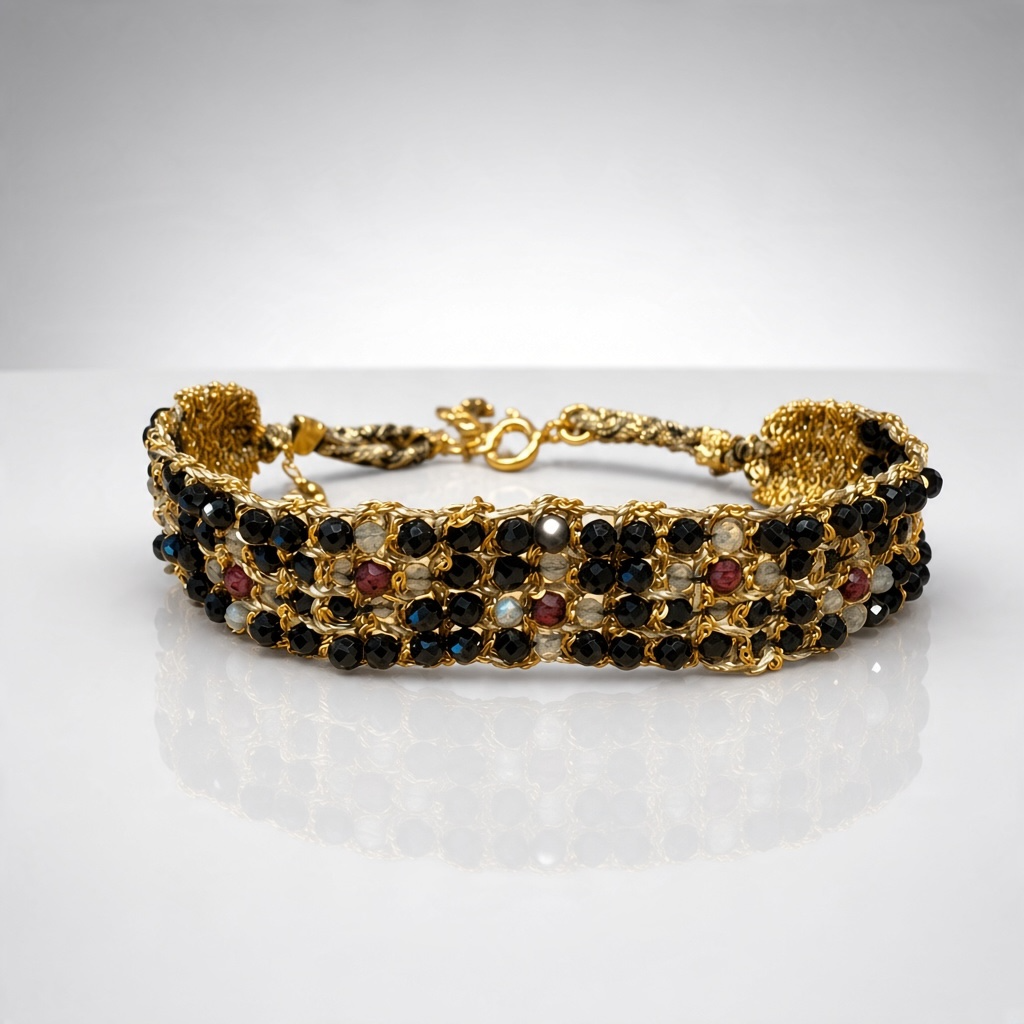 Jaipur Fiori Black Spinel, Labradorite & Garnet Bracelet