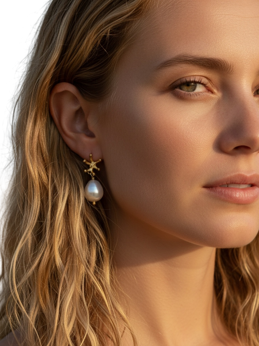Coral Earrings Natural Pearl