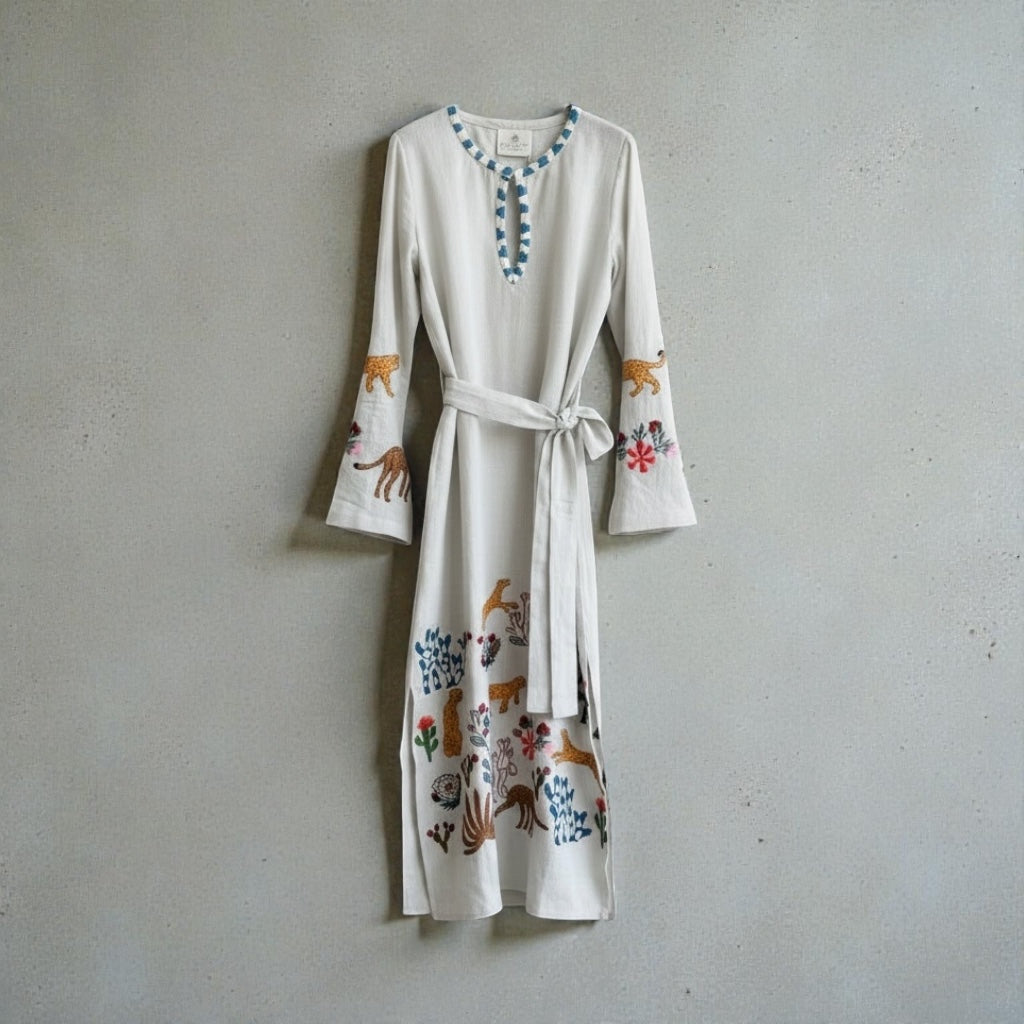 Jungle Linen Dress Stone