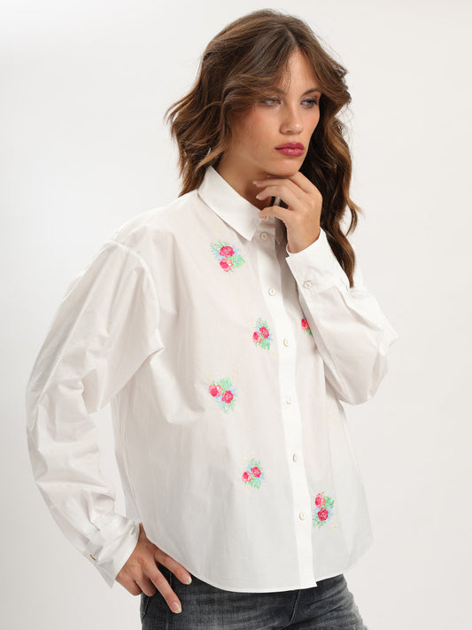 Bouquet Embroidered Poplin Shirt 15326 Diamond