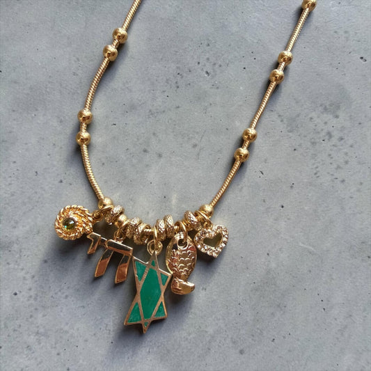 Bellavita Necklace with Judaica Charms Green