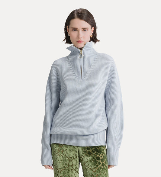 Cashmere Wool Zip Sweater 15440 Celestial Blue