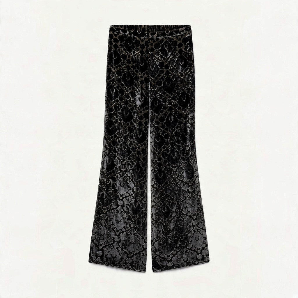 Devoré Velvet Flared Pants 15366 Black