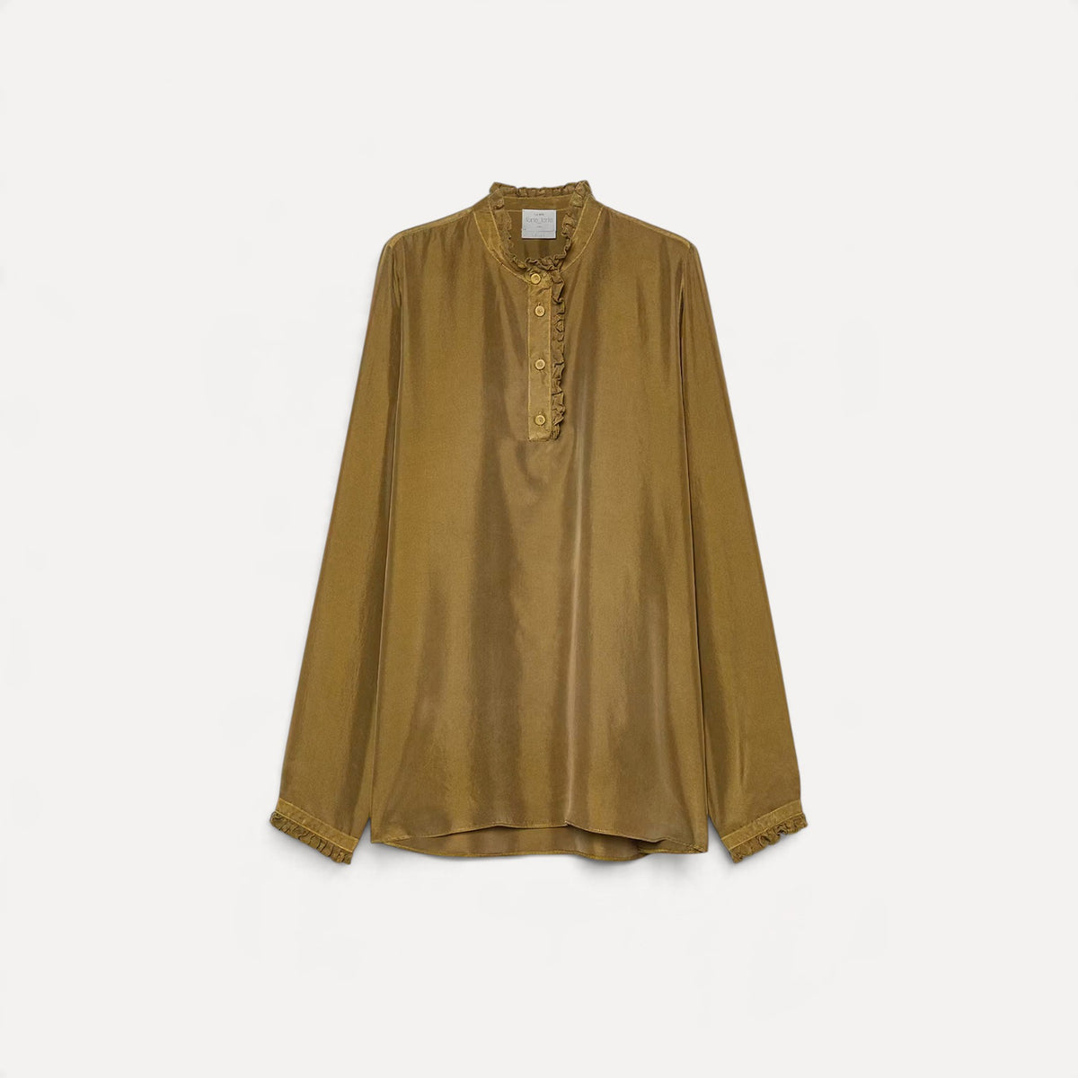 Silk Ruffle Collar Shirt 15408 Leaf
