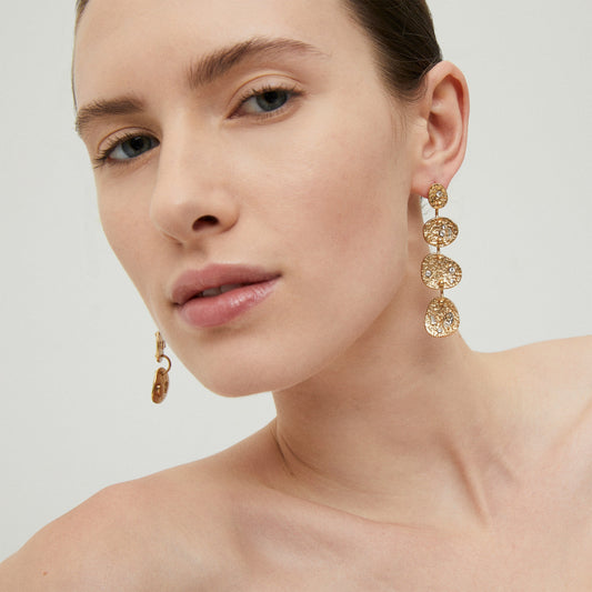 Eclipse 4 Rows Gold Earrings Rhinestones