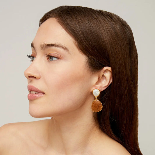 Silia Earrings Wood & Pearl