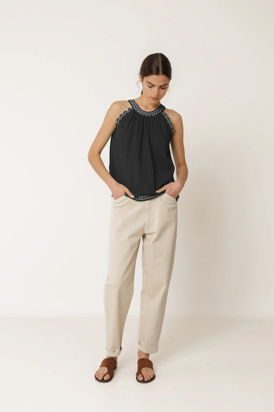 Contrast Halter Top Black