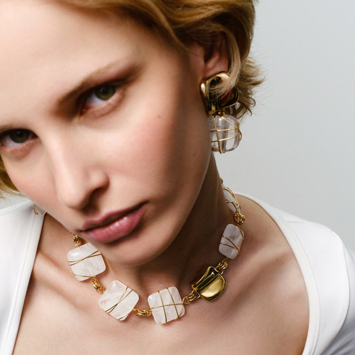 Rainbow Square Earrings Rock Crystal