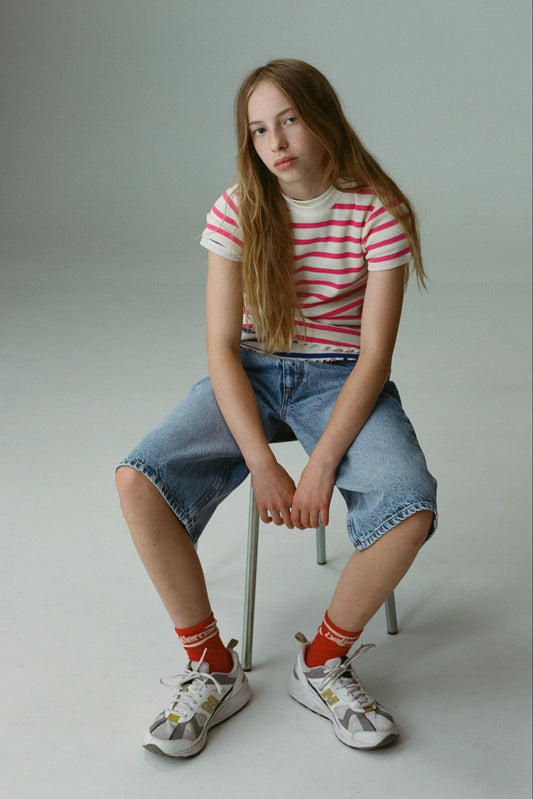 AVELI T-SHIRT PINK STRIPES