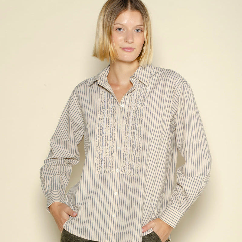 Castilana Shirt Ecru Navy Stripes – Diega