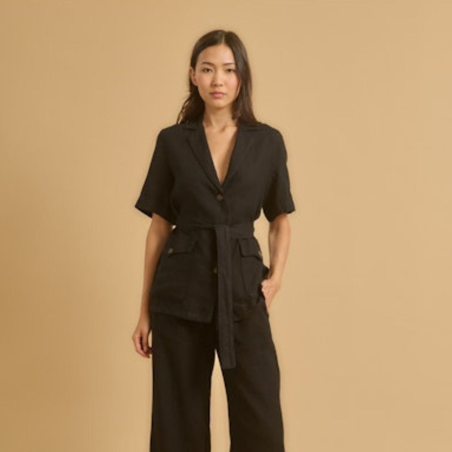 CHAMBA OVERSHIRT BLACK LINEN