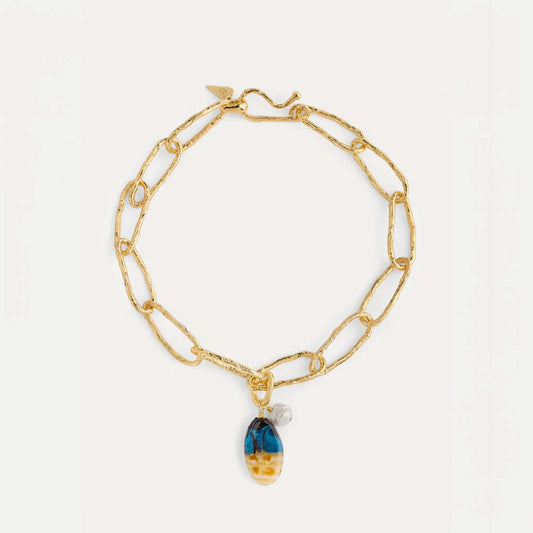 Sculpture Necklace with Glass 15158 Night Blue