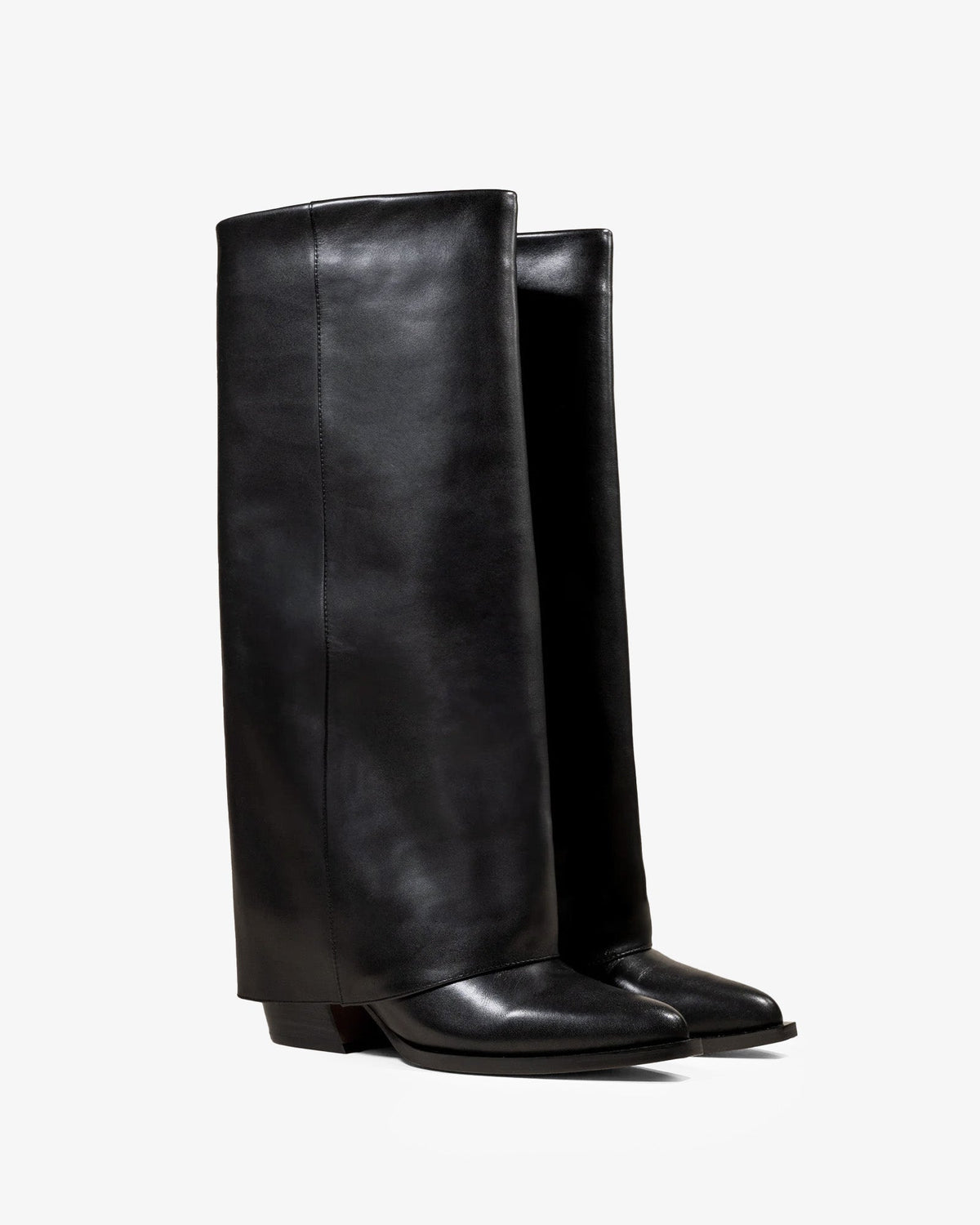 Joan Rolled-Cuff Leather Boots Black – Mi/Mai