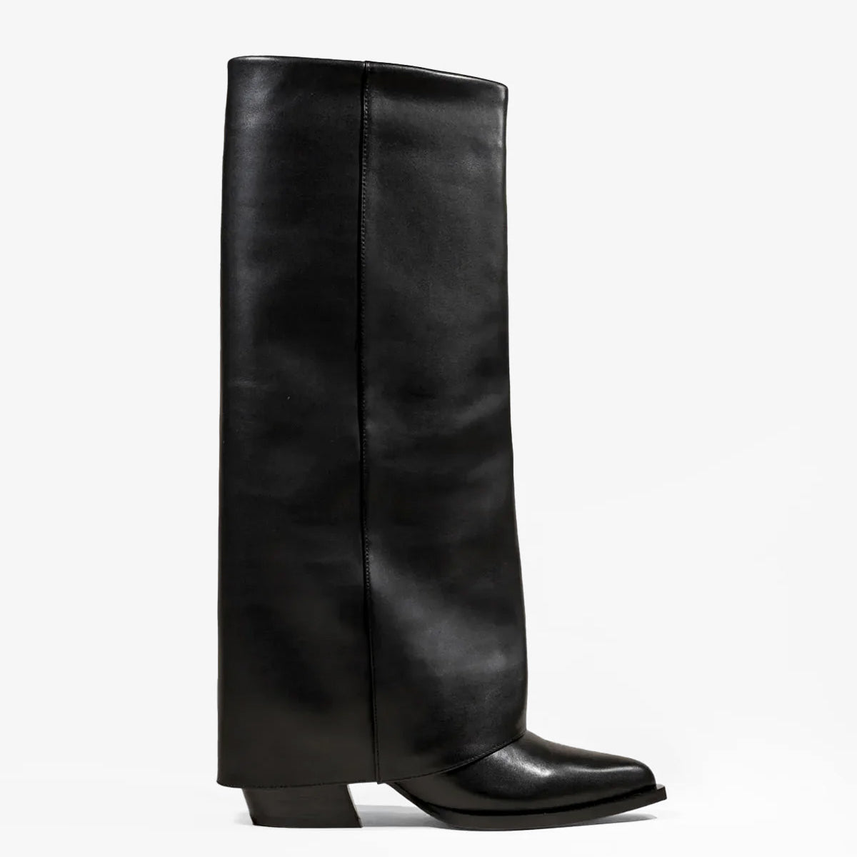 Joan Rolled-Cuff Leather Boots Black – Mi/Mai