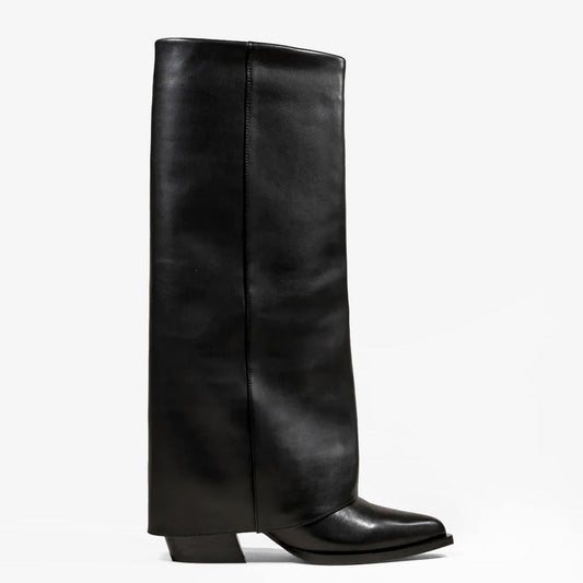Joan Rolled-Cuff Leather Boots Black – Mi/Mai