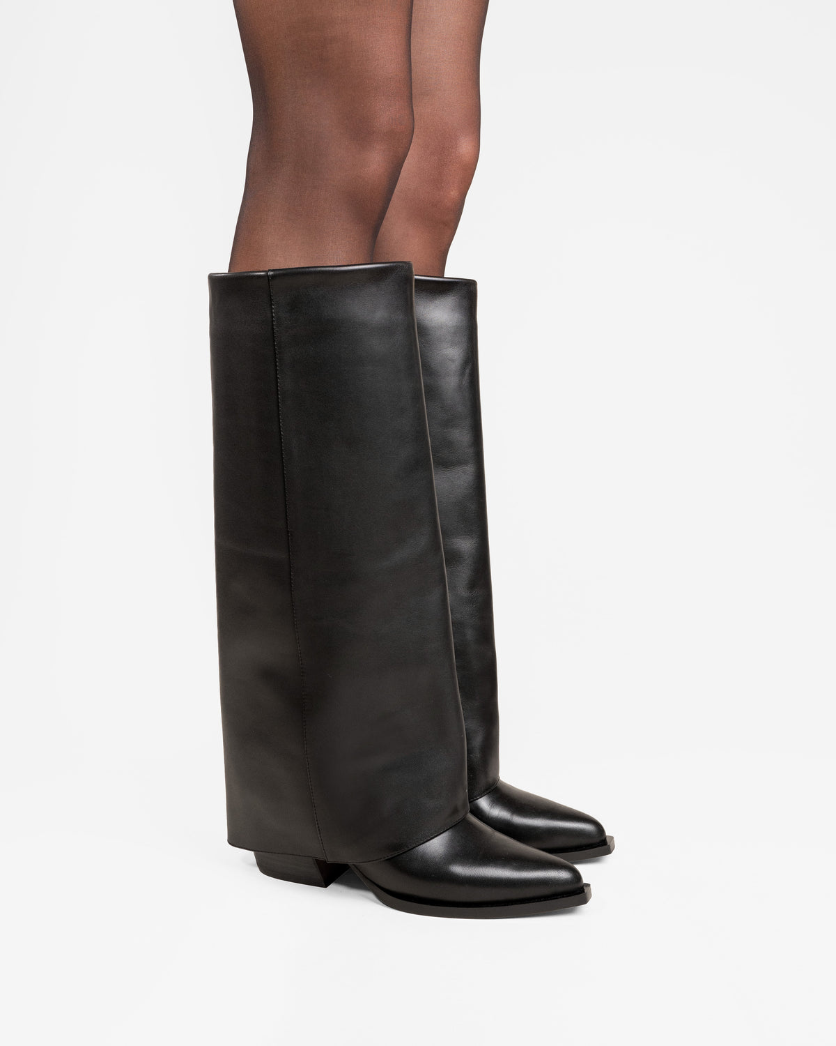 Joan Rolled-Cuff Leather Boots Black – Mi/Mai