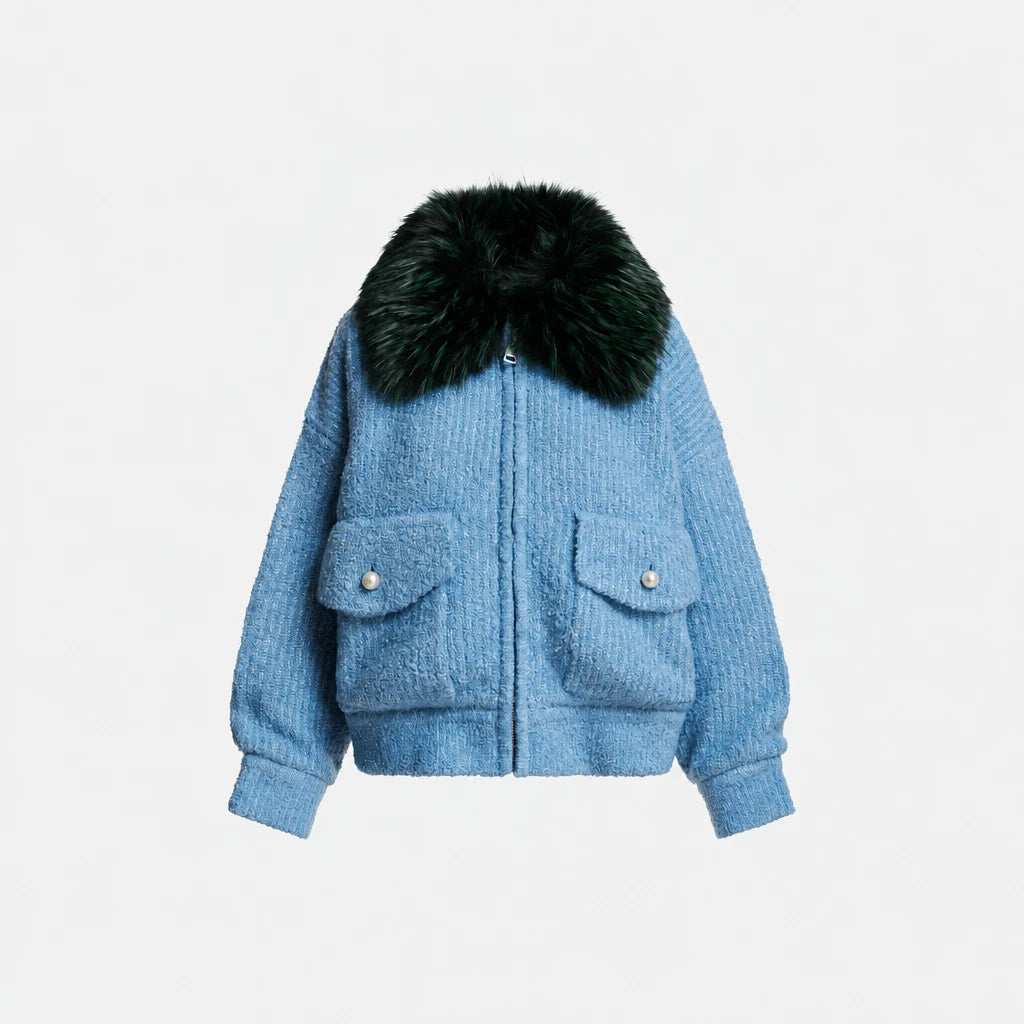 Kanada Knitted Jacket With Faux Fur Azure Affair – Essentiel Antwerp