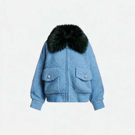 Kanada Knitted Jacket With Faux Fur Azure Affair – Essentiel Antwerp