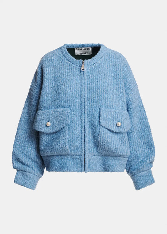 Kanada Knitted Jacket With Faux Fur Azure Affair – Essentiel Antwerp