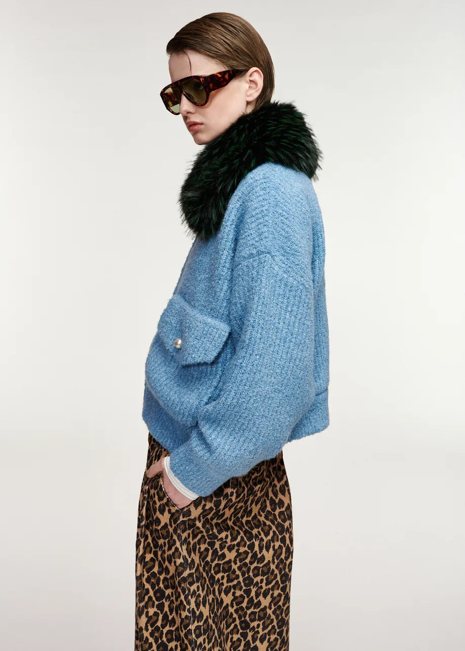 Kanada Knitted Jacket With Faux Fur Azure Affair – Essentiel Antwerp