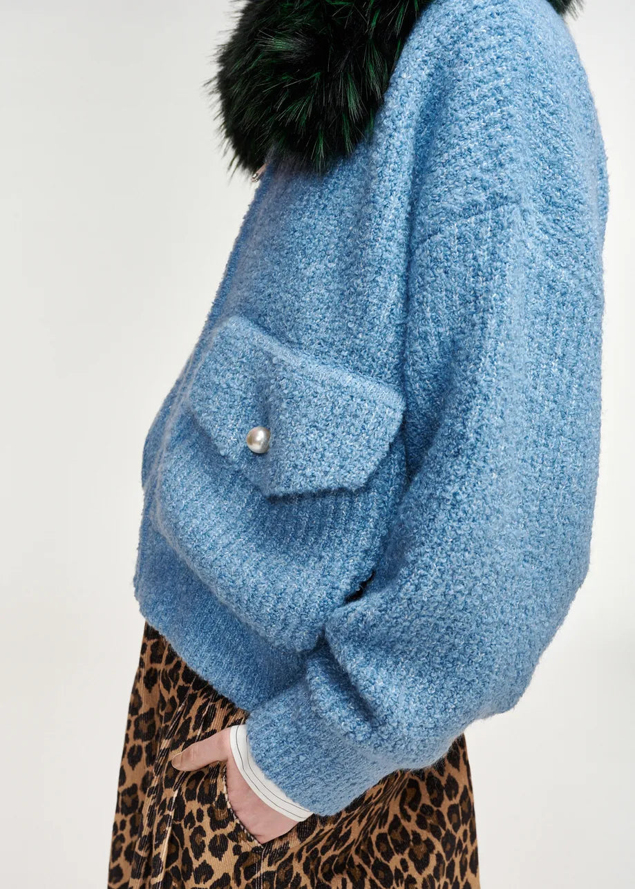 Kanada Knitted Jacket With Faux Fur Azure Affair – Essentiel Antwerp