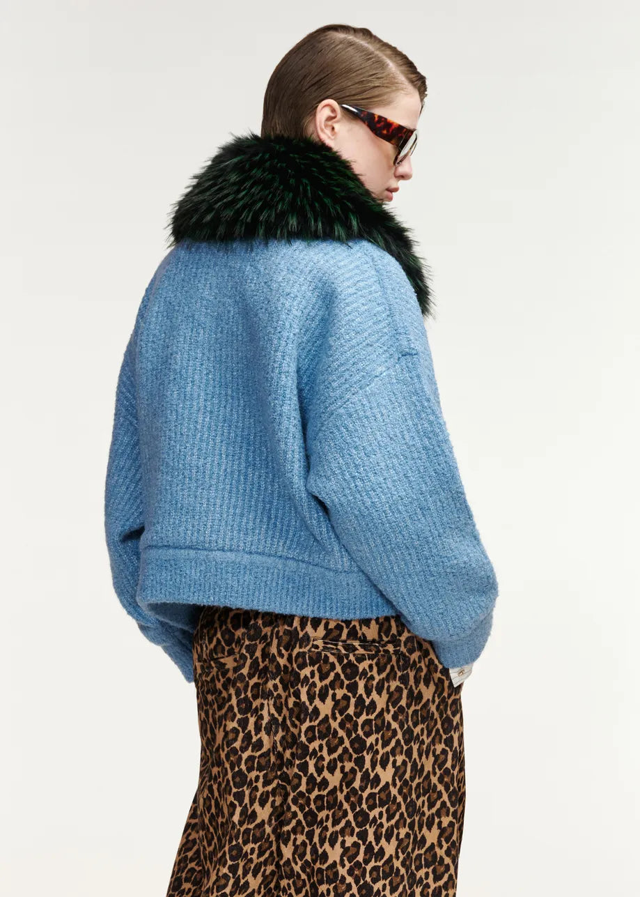Kanada Knitted Jacket With Faux Fur Azure Affair – Essentiel Antwerp