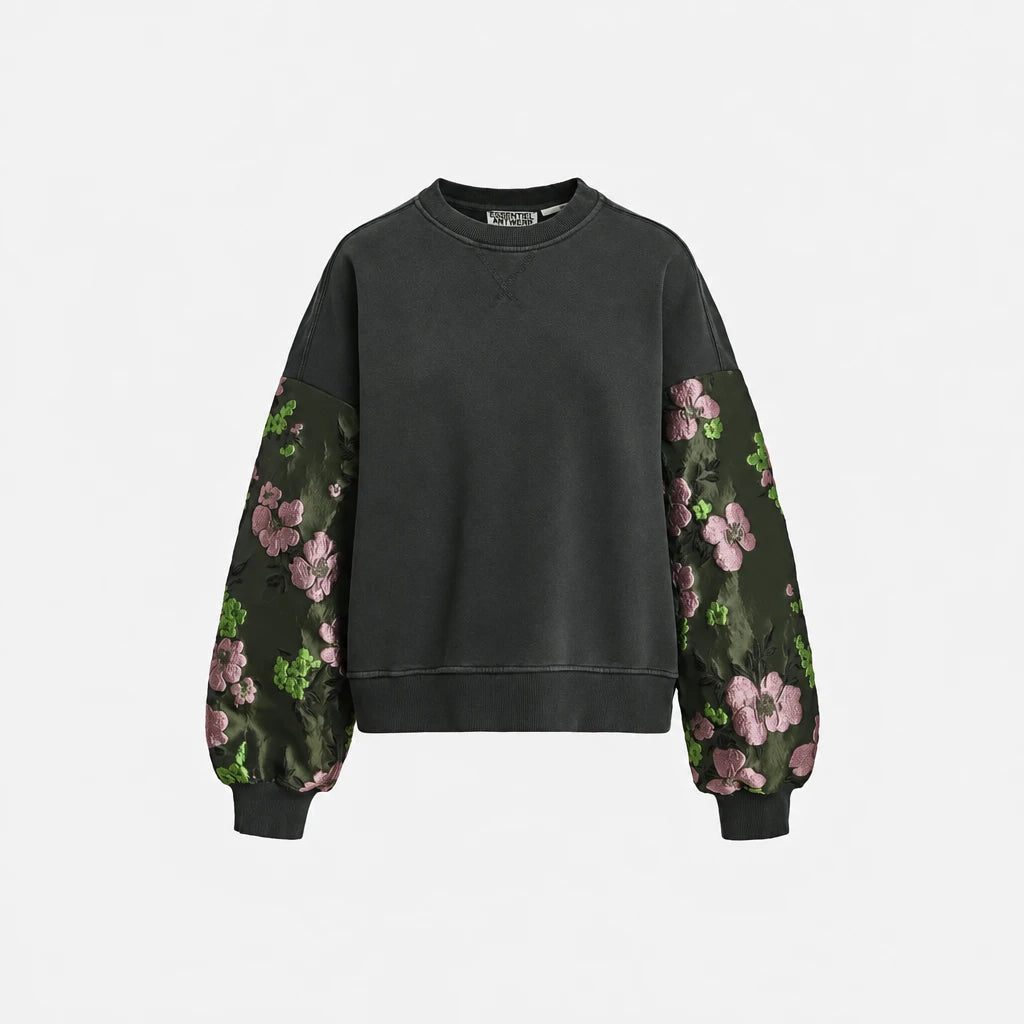 Kueer Jacquard Sleeve Sweatshirt Charcoal Chic – Essentiel Antwerp
