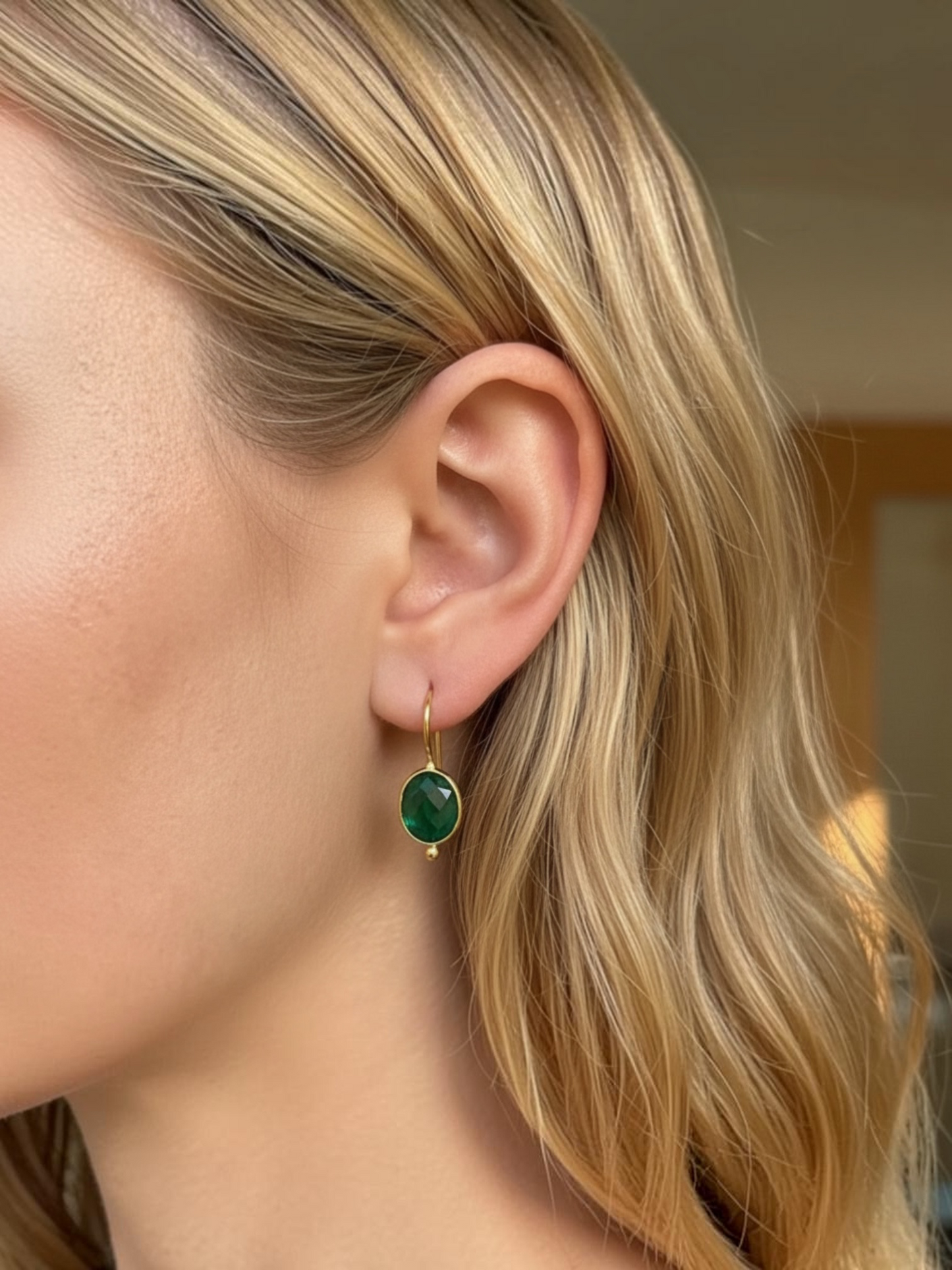 Oval Earrings Emerald Sillimanite