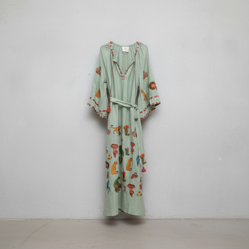 Jungle Linen Dress Aqua
