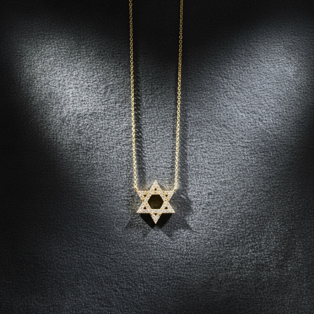 Pavé Star of David Diamond Necklace on black