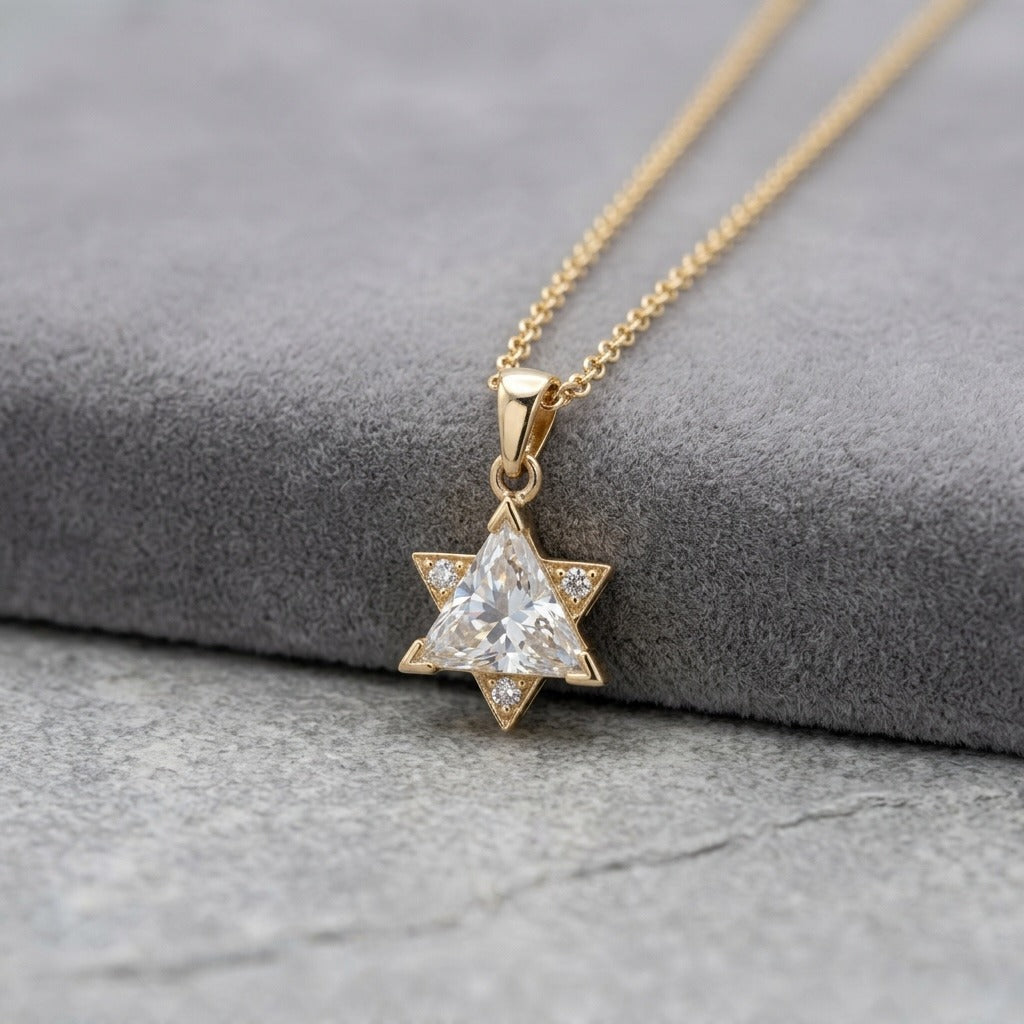 June 25 Natural Diamond Star of David Necklace 0.26 ct in 14k gold