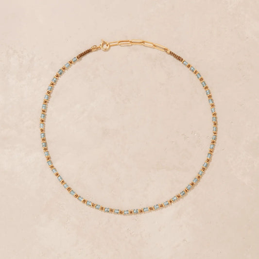Tara Necklace Blue Zircon Beige Thread