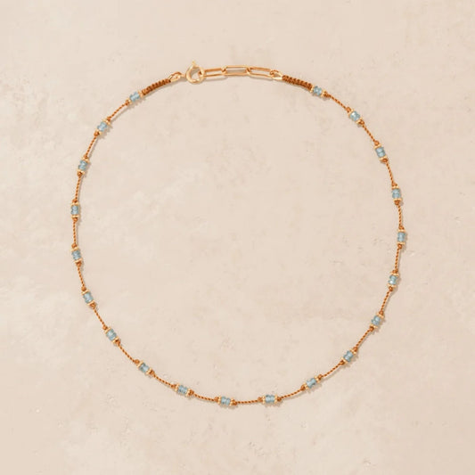 Tiare Necklace Blue Zircon Orange Thread