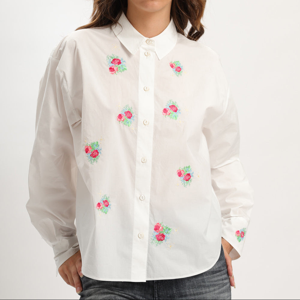 Bouquet Embroidered Poplin Shirt 15326 Diamond