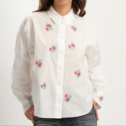 Bouquet Embroidered Poplin Shirt 15326 Diamond