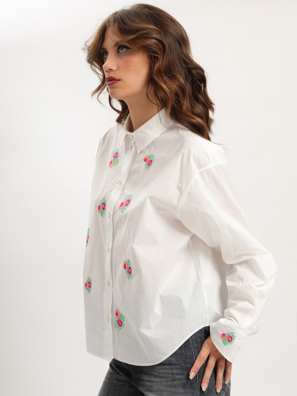 Bouquet Embroidered Poplin Shirt 15326 Diamond
