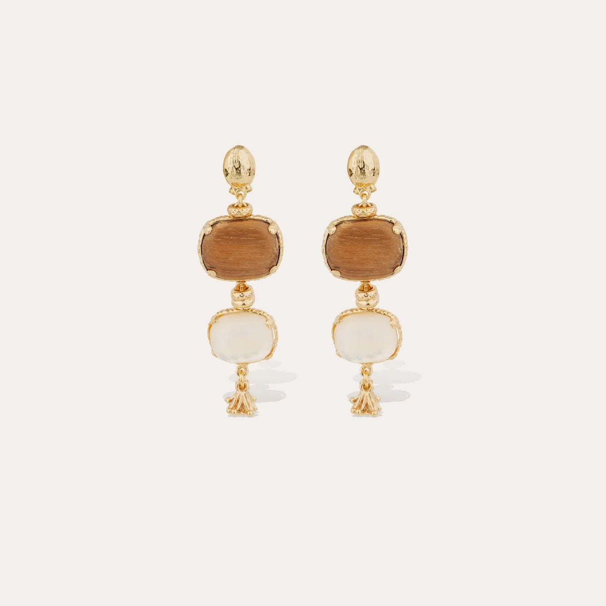 Silene 2 Earrings Wood & Pearl