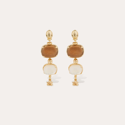 Silene 2 Earrings Wood & Pearl