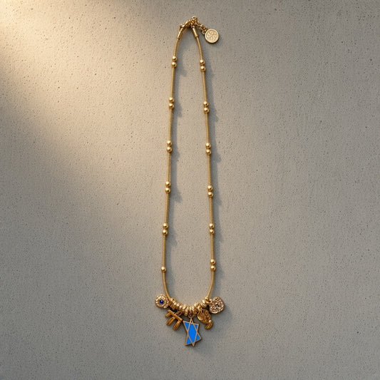 Bellavita Necklace with Judaica Charms Blue