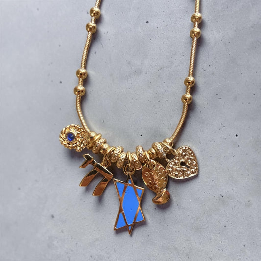 Bellavita Necklace with Judaica Charms Blue