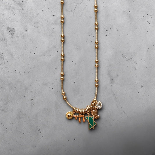 Bellavita Necklace with Judaica Charms Green