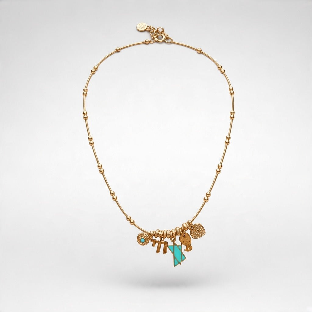 Bellavita Necklace with Judaica Charms Turquoise