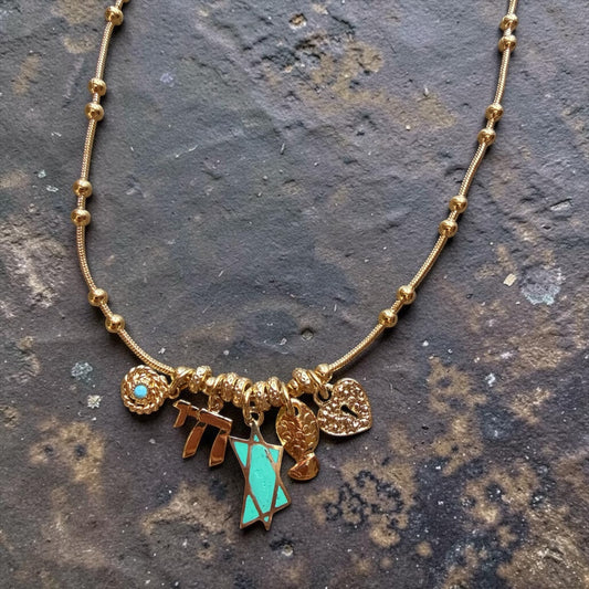 Bellavita Necklace with Judaica Charms Turquoise