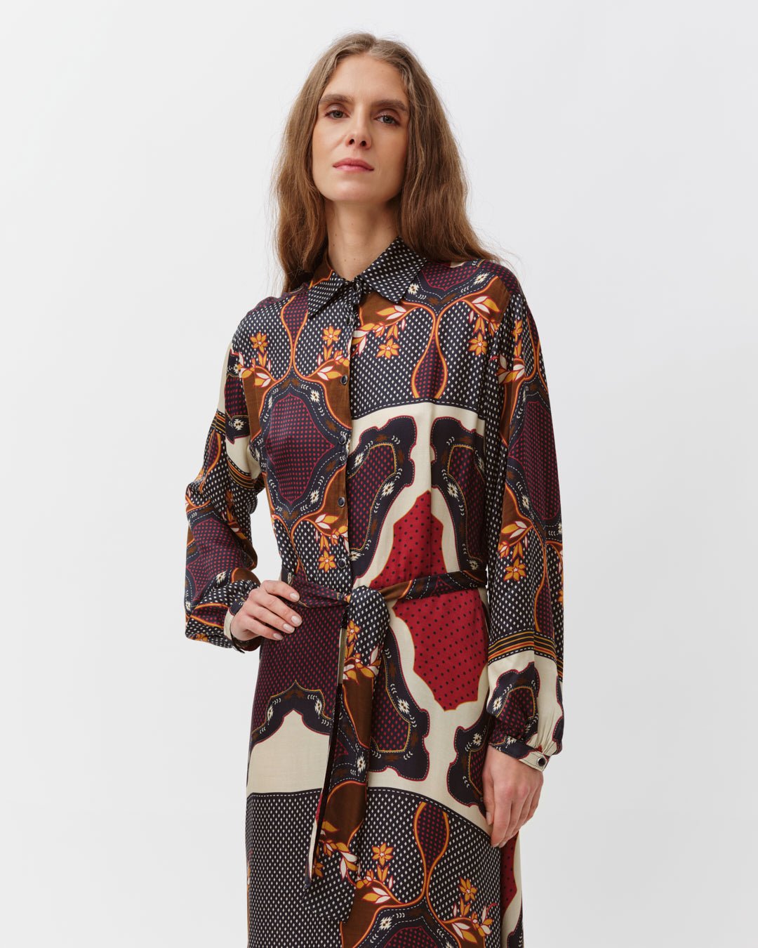 Riora Dress Navy Red Ecru – Diega