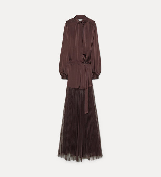 Silk Satin & Plissé Tulle Dress 15387 Fondant