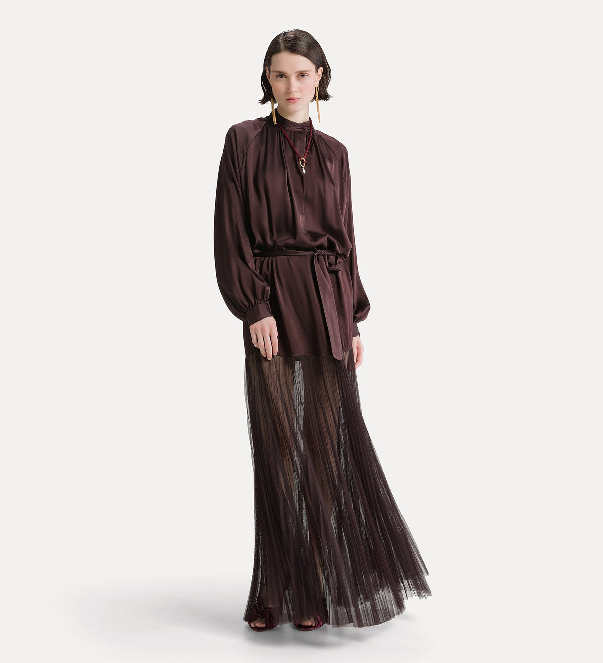 Silk Satin & Plissé Tulle Dress 15387 Fondant