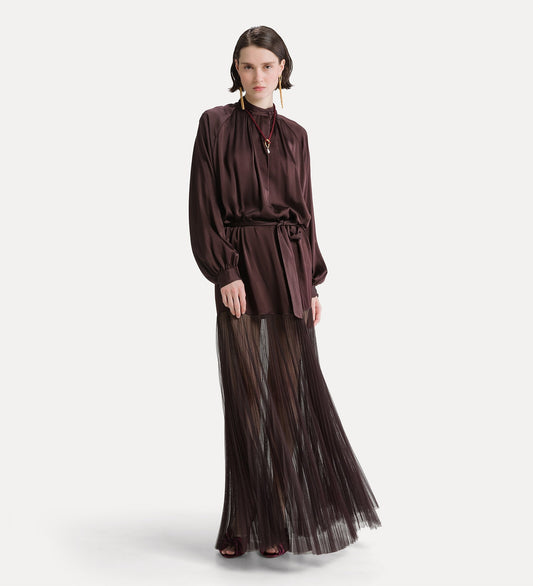 Silk Satin & Plissé Tulle Dress 15387 Fondant