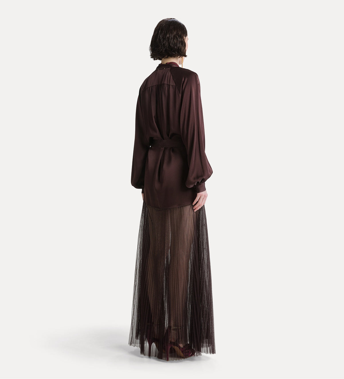 Silk Satin & Plissé Tulle Dress 15387 Fondant