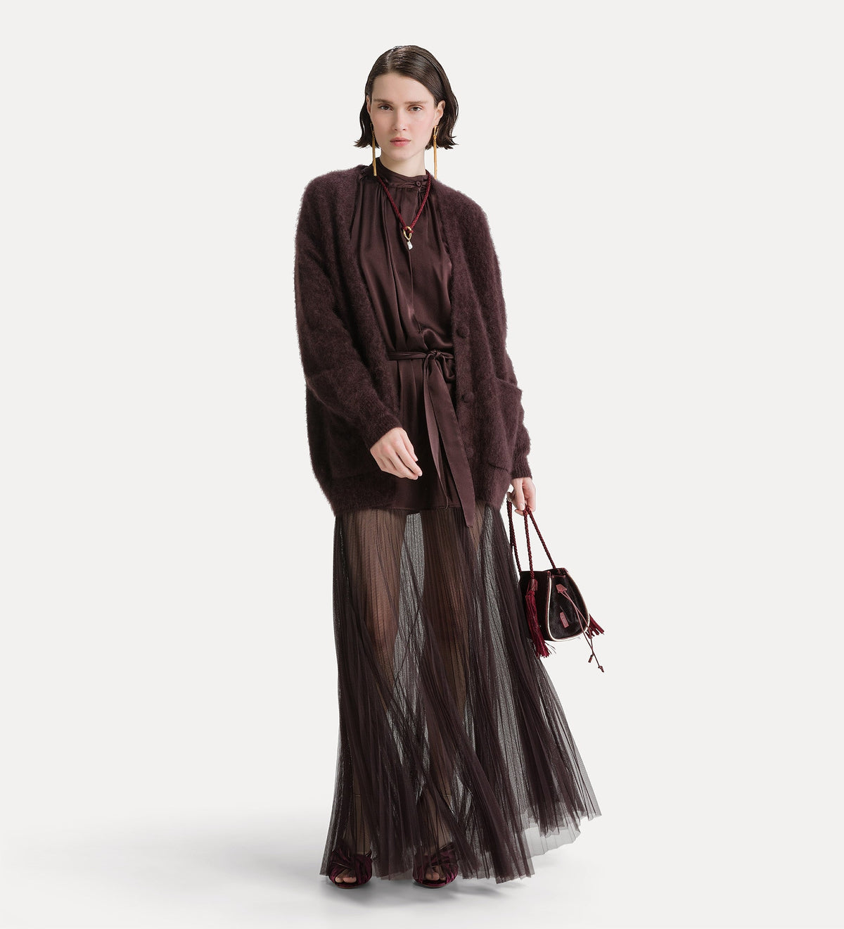 Silk Satin & Plissé Tulle Dress 15387 Fondant